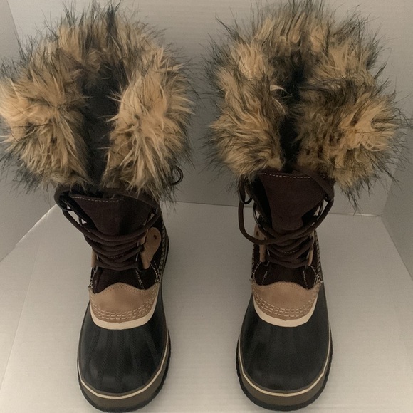 Sorel Joan of Arctic Suede Mid-Calf Lace-Up Brown/ Tan Boots - Picture 2 of 5